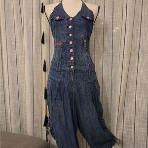 Stylish Blue Denim Halter Overalls